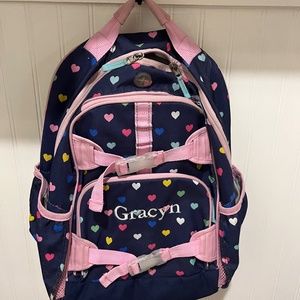Pottery Barn Kids Mackenzie Backpack - Navy/Pink Multi Hearts, Size Large